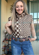 Brown Checkered Puffer Vest