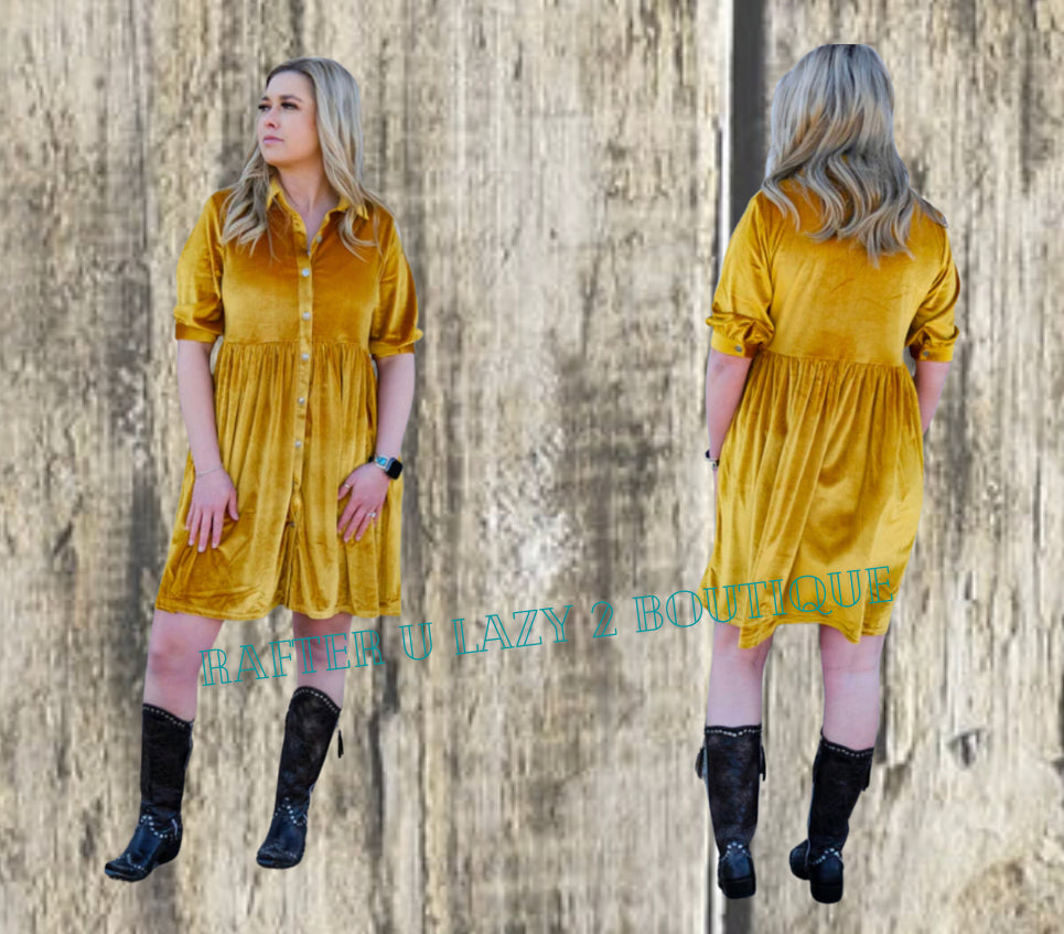 Melrose Mustard Velvet Dress/ Duster