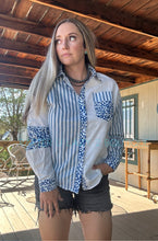 Western Meets Cheetah Blue Abstract Top