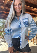 Western Meets Cheetah Blue Abstract Top