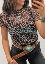 Leopard Mesh Short Sleeve Top