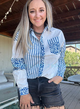 Western Meets Cheetah Blue Abstract Top