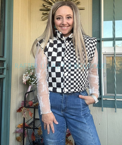 Black Checkered Puffer Vest