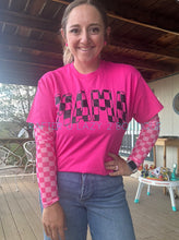 Double Pink Checkered Mesh Top