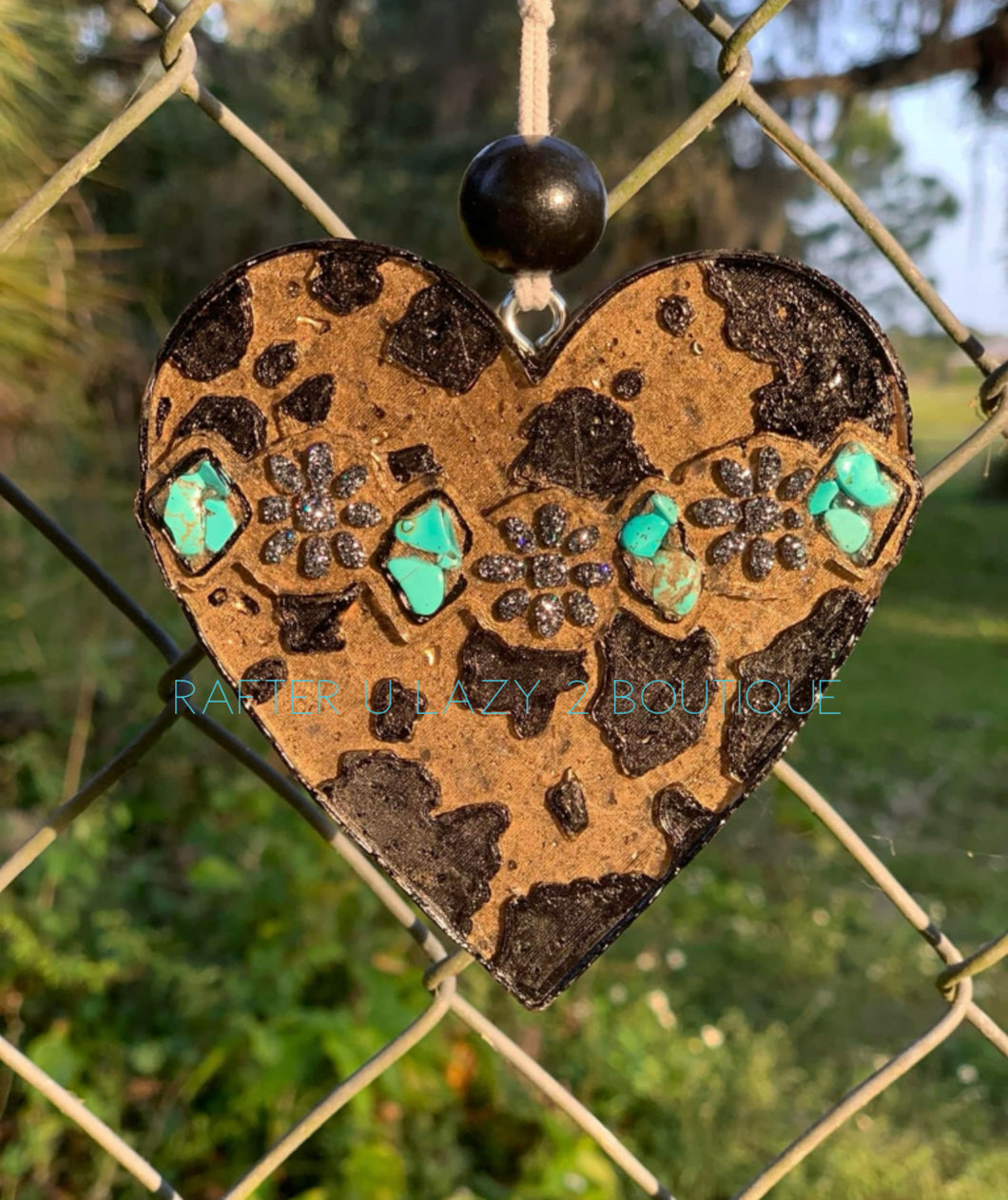 Cowprint Heart w/ Turquoise Freshie