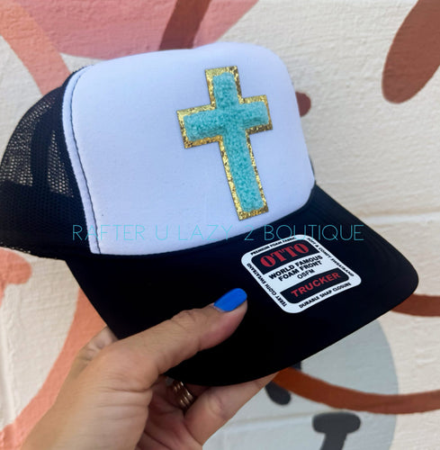 Turquoise Cross Trucker Cap