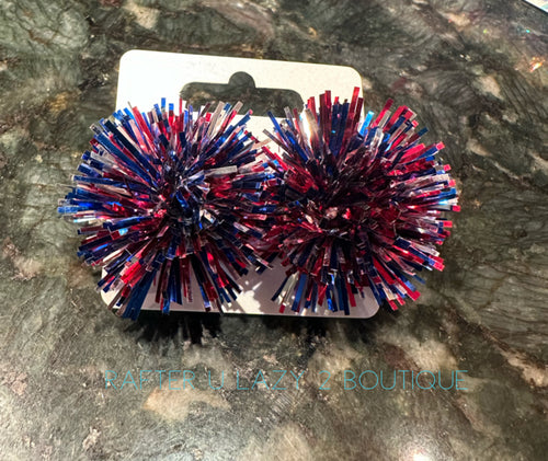 Red, White & Blue Pompom Earrings
