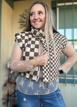 Brown Checkered Puffer Vest