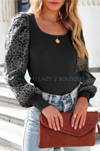 Black Floral Sleeve Top