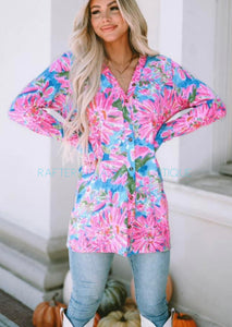 Floral Abstract Button Up