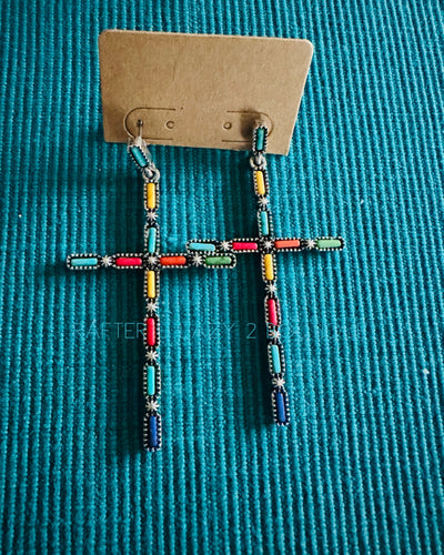 Multicolored Cross Earrings