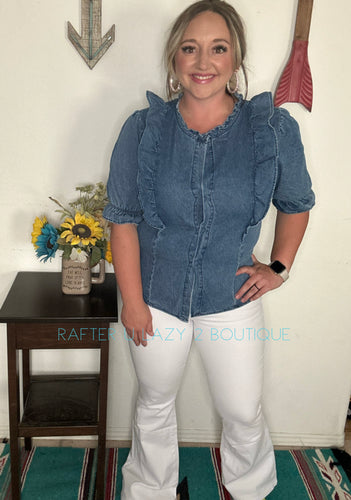 Denim Ruffle Top