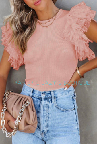 Pale Pink Tulle Sleeve Top