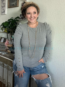 Grey Scrunched Sleeve Top
