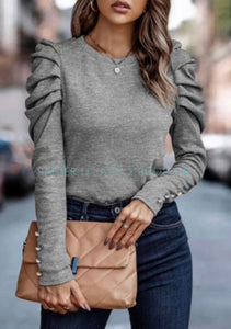 Grey Scrunched Sleeve Top