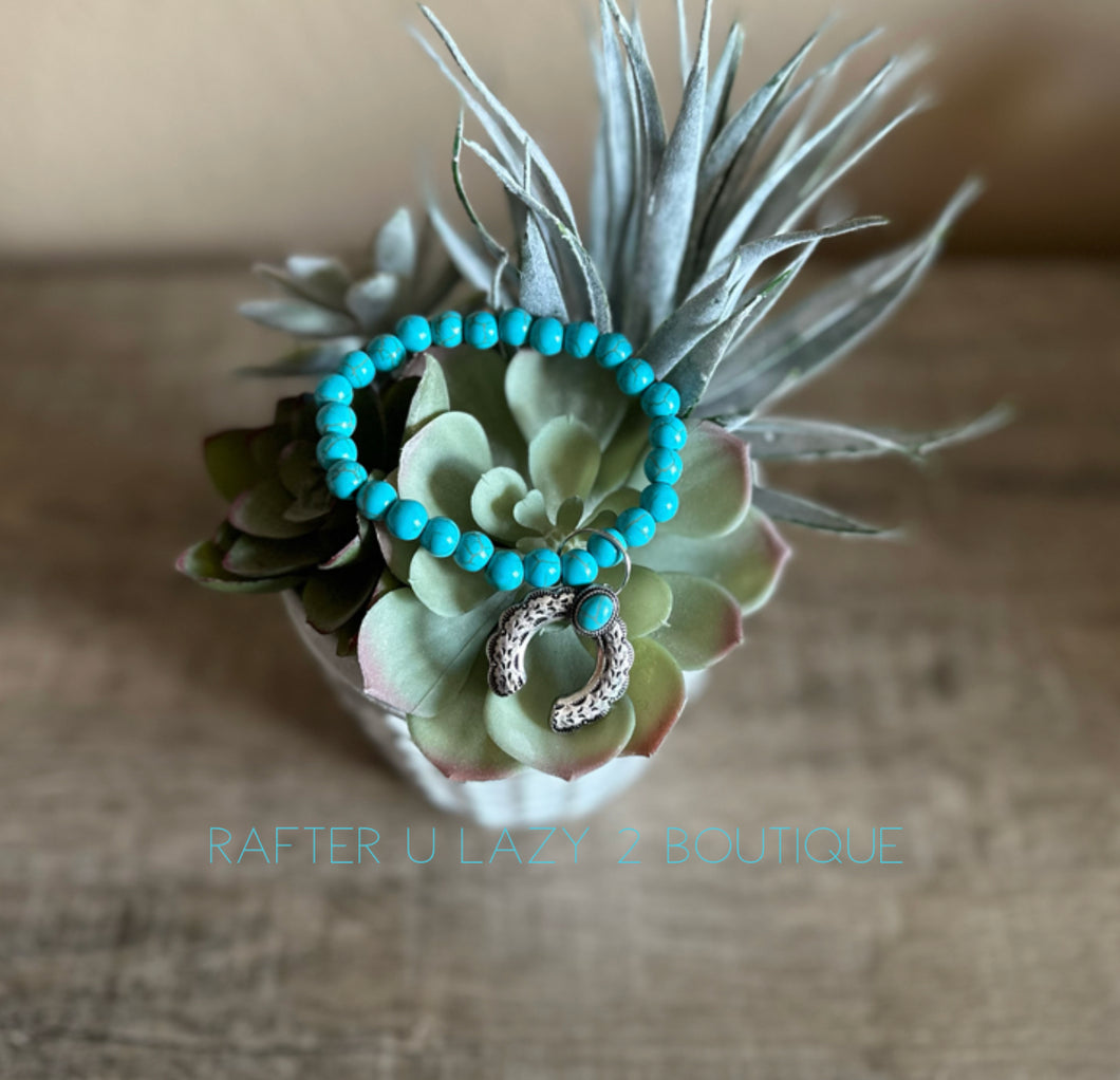 Turquoise Howlite Bracelet w/ Squash Blossom Charm