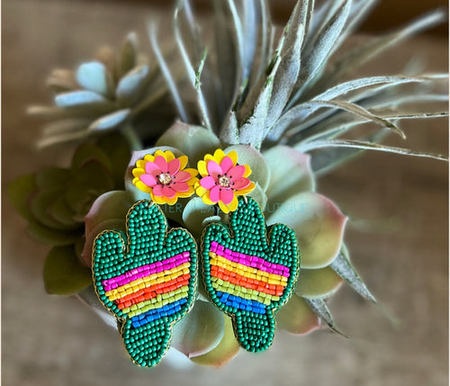 Seed Bead Cactus Earrings
