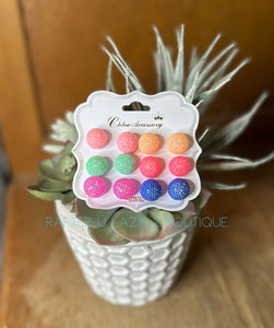 Spring Colorful Sparkle Round Stud Earring Set