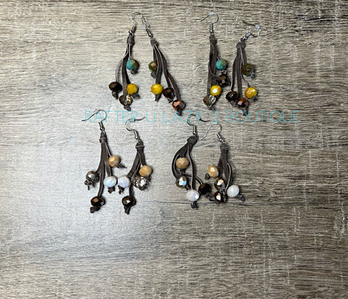 Leather & Glass Bead Earrings