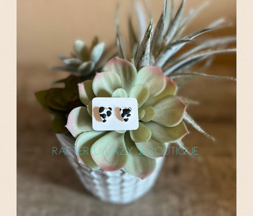 Clay Cowprint Heart Stud Earrings