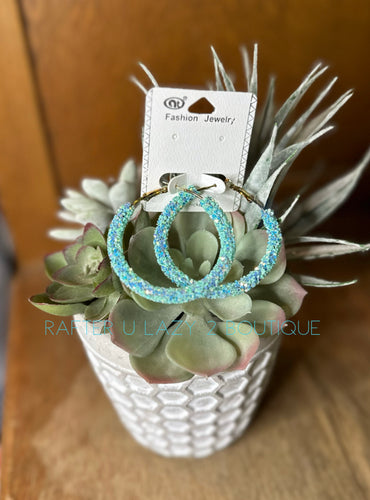 Sea Green Glitter Hoop Earrings