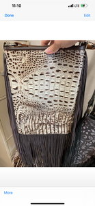 Large Crossbody Fringe Bag - Brown & Cream Croc