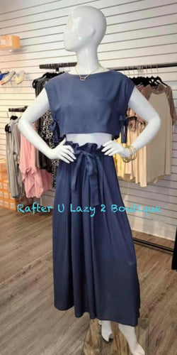 Denim Blue Crop Top & Maxi Skirt Set