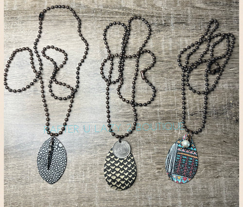 Long Leather Pendant Necklaces